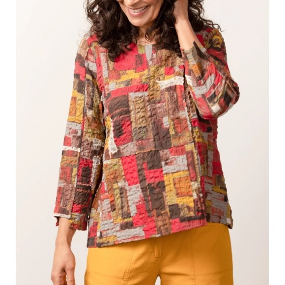 Habitat Top Womens XXL Pullover 3/4 Sleeve Pucker‎ Weave Abstract Artsy Shirt - Picture 2 of 14